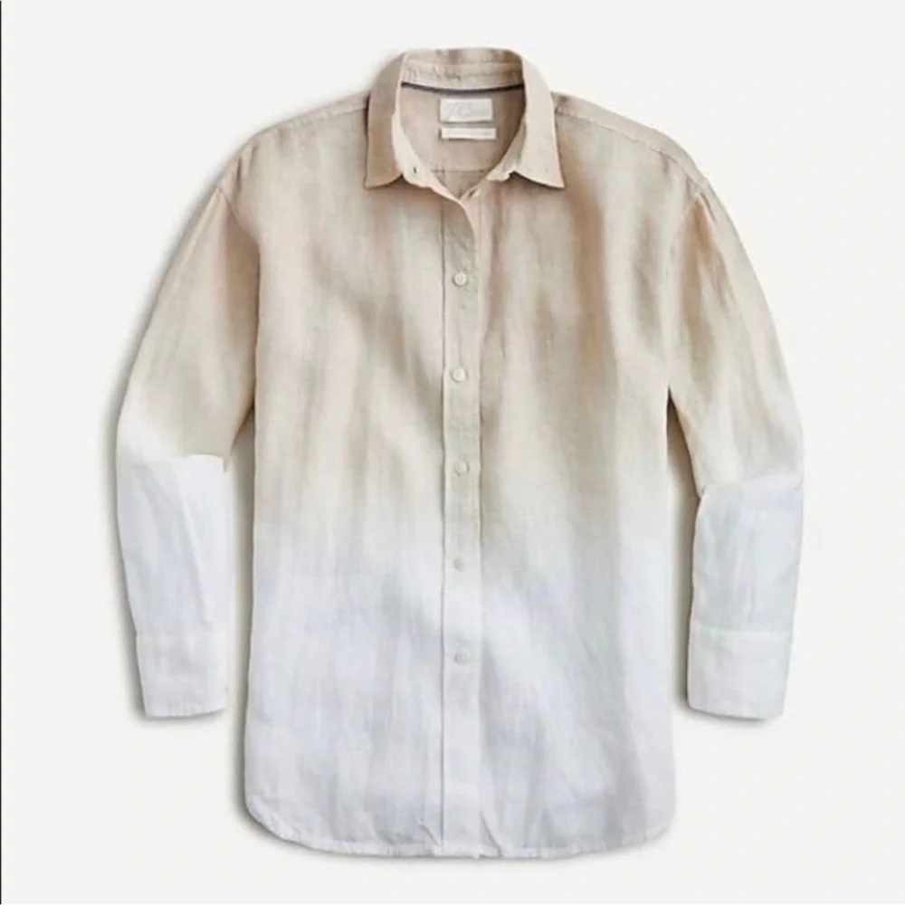 J.CREW 00 Baird McNutt 100% Irish Linen Beige White Ombre Button Front Blouse c1